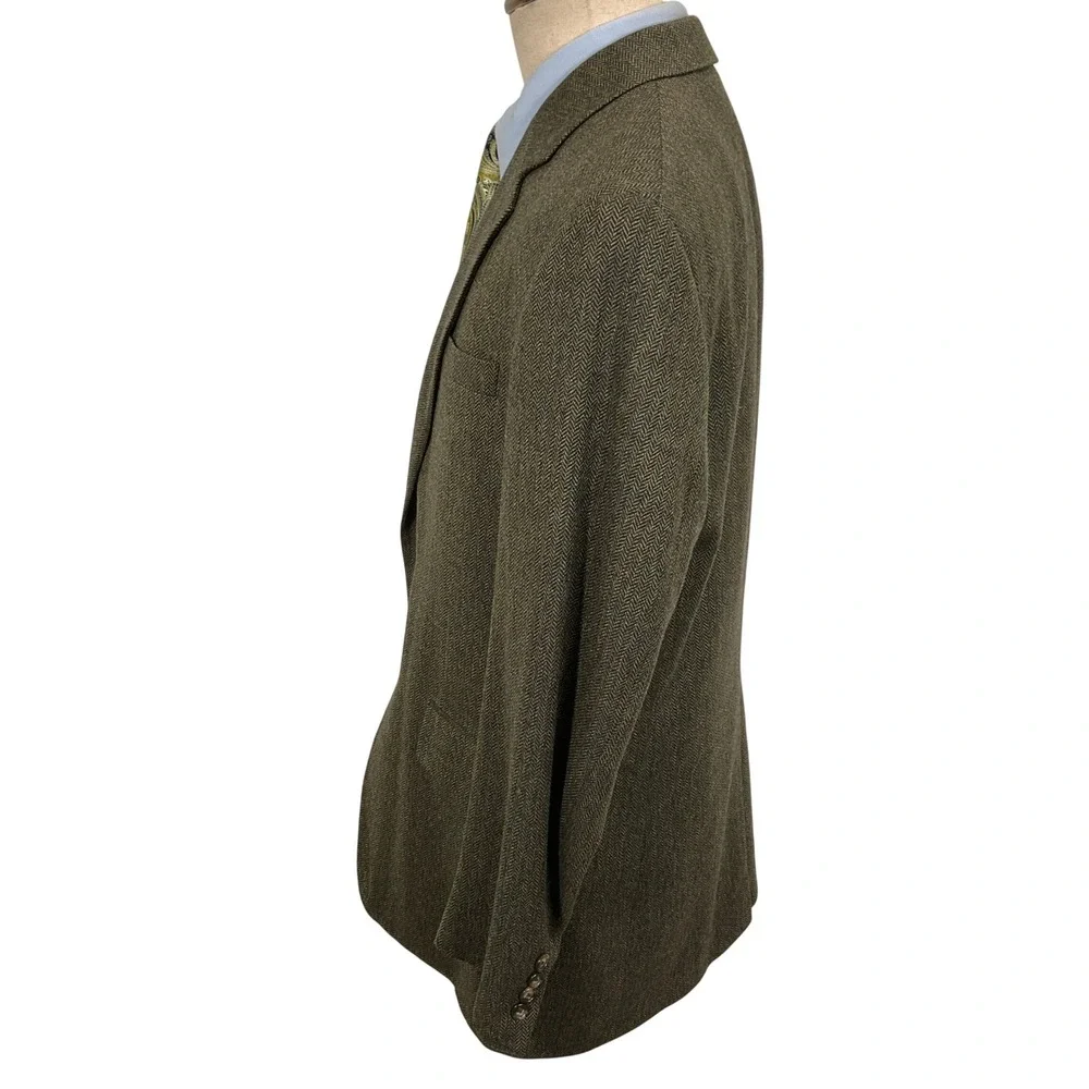 Jos A Bank Blazer Mens 43L Green Gray Multi Herringbone Heritage Two Button Wool
